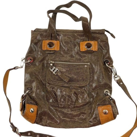 B.Makowsky brown metallic leather tote bag satchel - Picture 7 of 15